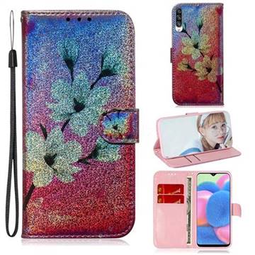 Magnolia Laser Shining Leather Wallet Phone Case for Samsung Galaxy A30s