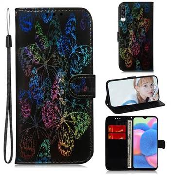 Black Butterfly Laser Shining Leather Wallet Phone Case for Samsung Galaxy A30s