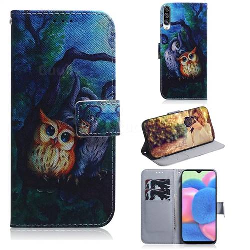 Oil Painting Owl PU Leather Wallet Case for Samsung Galaxy A30s