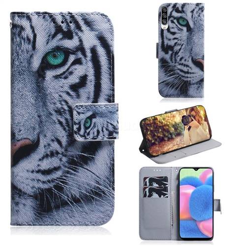 White Tiger PU Leather Wallet Case for Samsung Galaxy A30s