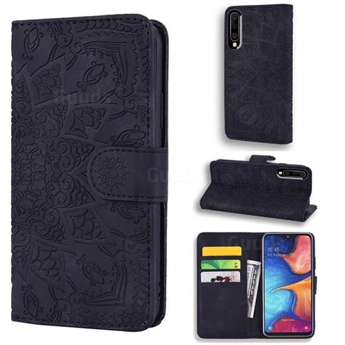 Retro Embossing Mandala Flower Leather Wallet Case for Samsung Galaxy A30s - Black