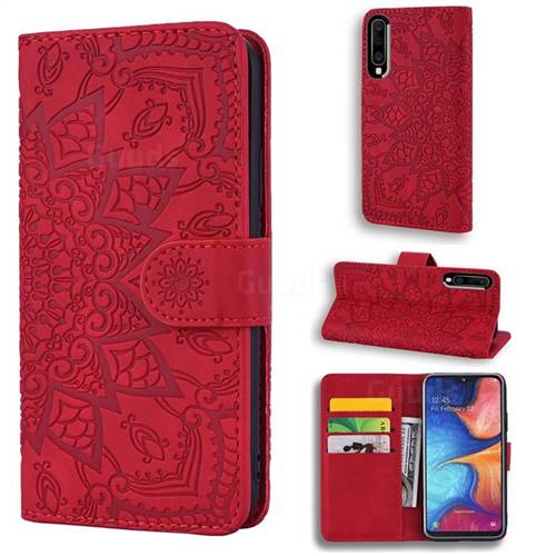 Retro Embossing Mandala Flower Leather Wallet Case for Samsung Galaxy A30s - Red