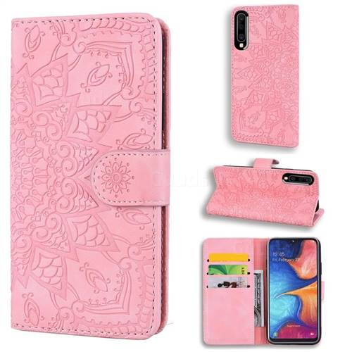 Retro Embossing Mandala Flower Leather Wallet Case for Samsung Galaxy A30s - Pink