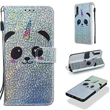 Panda Unicorn Sequins Painted Leather Wallet Case for Samsung Galaxy A30s