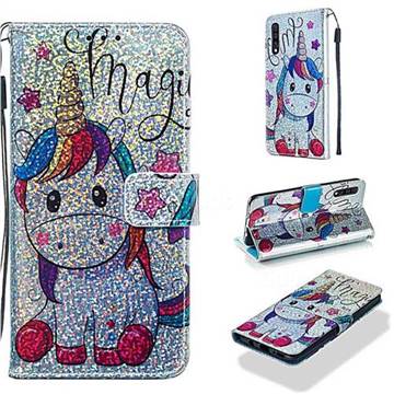 Star Unicorn Sequins Painted Leather Wallet Case for Samsung Galaxy A30s