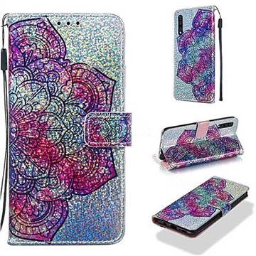 Glutinous Flower Sequins Painted Leather Wallet Case for Samsung Galaxy A30s