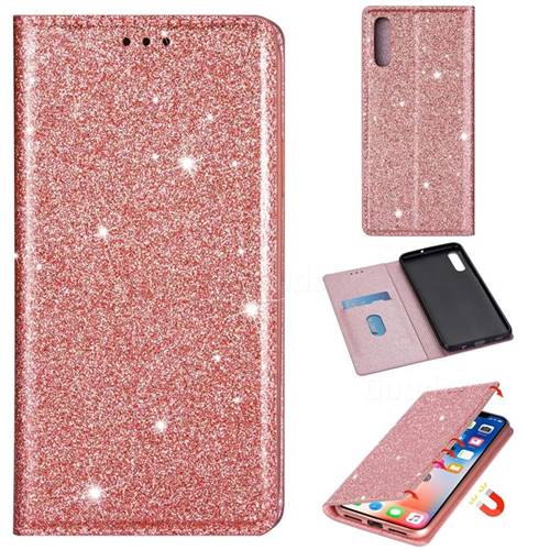 Ultra Slim Glitter Powder Magnetic Automatic Suction Leather Wallet Case for Samsung Galaxy A30s - Rose Gold