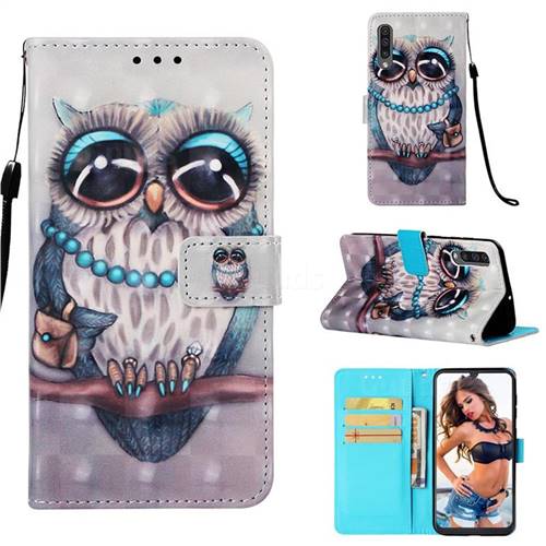 Sweet Gray Owl 3D Painted Leather Wallet Case for Samsung Galaxy A30s
