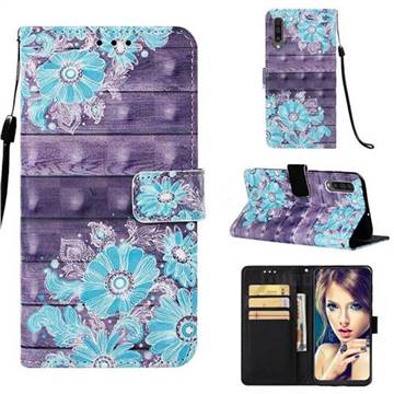 Blue Flower 3D Painted Leather Wallet Case for Samsung Galaxy A30s