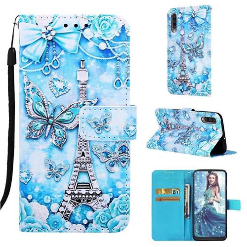 Tower Butterfly Matte Leather Wallet Phone Case for Samsung Galaxy A30s