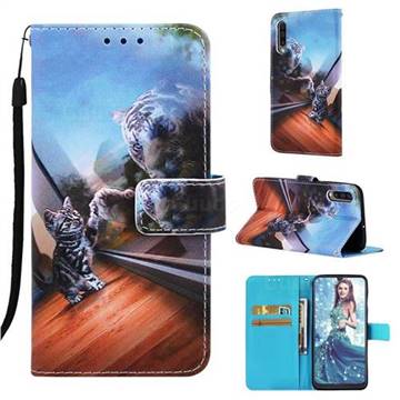Mirror Cat Matte Leather Wallet Phone Case for Samsung Galaxy A30s