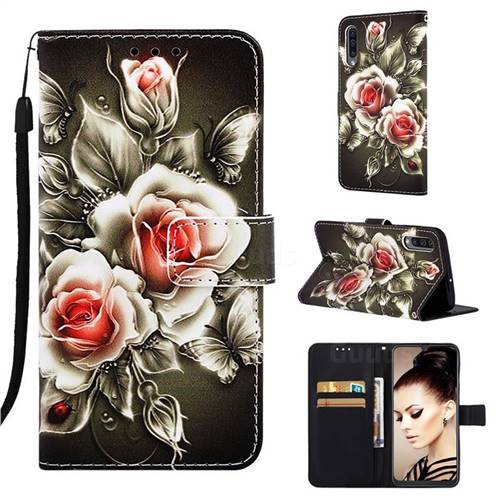Black Rose Matte Leather Wallet Phone Case for Samsung Galaxy A30s