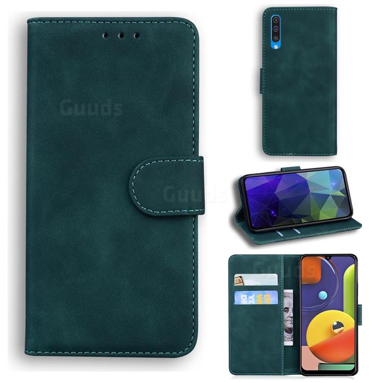 Retro Classic Skin Feel Leather Wallet Phone Case for Samsung Galaxy A30s - Green