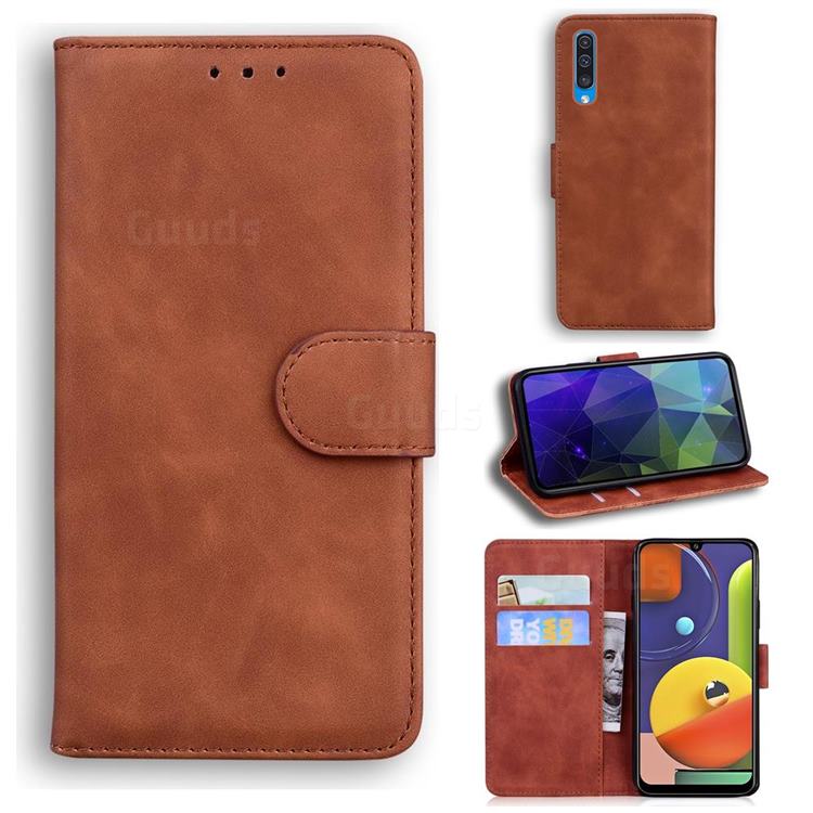 Retro Classic Skin Feel Leather Wallet Phone Case for Samsung Galaxy A30s - Brown