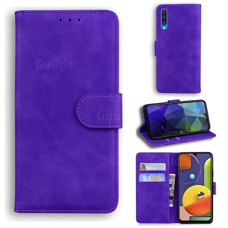 Retro Classic Skin Feel Leather Wallet Phone Case for Samsung Galaxy A30s - Purple