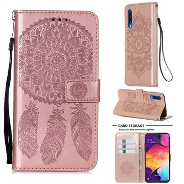 Embossing Dream Catcher Mandala Flower Leather Wallet Case for Samsung Galaxy A30s - Rose Gold