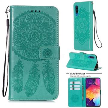 Embossing Dream Catcher Mandala Flower Leather Wallet Case for Samsung Galaxy A30s - Green