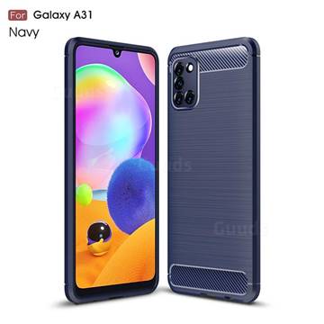 Luxury Carbon Fiber Brushed Wire Drawing Silicone TPU Back Cover for Samsung Galaxy A31 - Navy