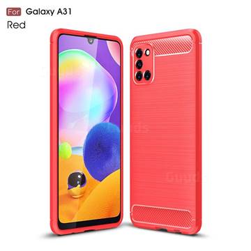 Luxury Carbon Fiber Brushed Wire Drawing Silicone TPU Back Cover for Samsung Galaxy A31 - Red