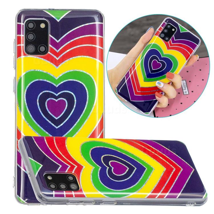 Rainbow Heart Painted Galvanized Electroplating Soft Phone Case Cover for Samsung Galaxy A31