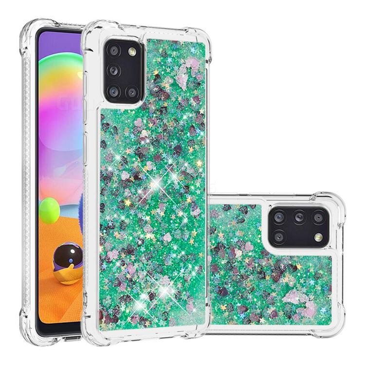 Dynamic Liquid Glitter Sand Quicksand TPU Case for Samsung Galaxy A31 - Green Love Heart