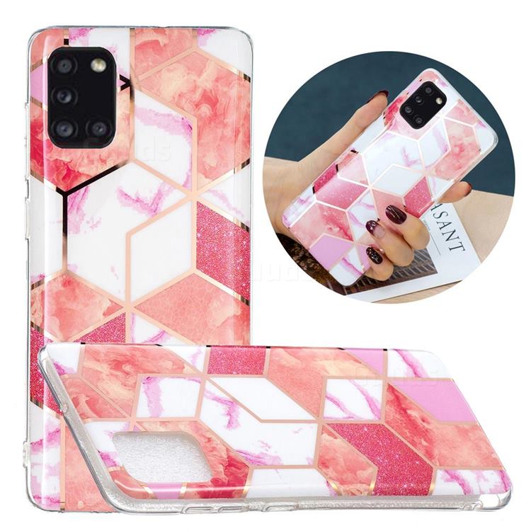 Cherry Glitter Painted Marble Electroplating Protective Case for Samsung Galaxy A31