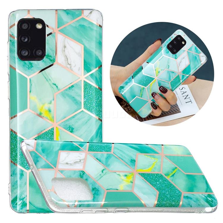 Green Glitter Painted Marble Electroplating Protective Case for Samsung Galaxy A31