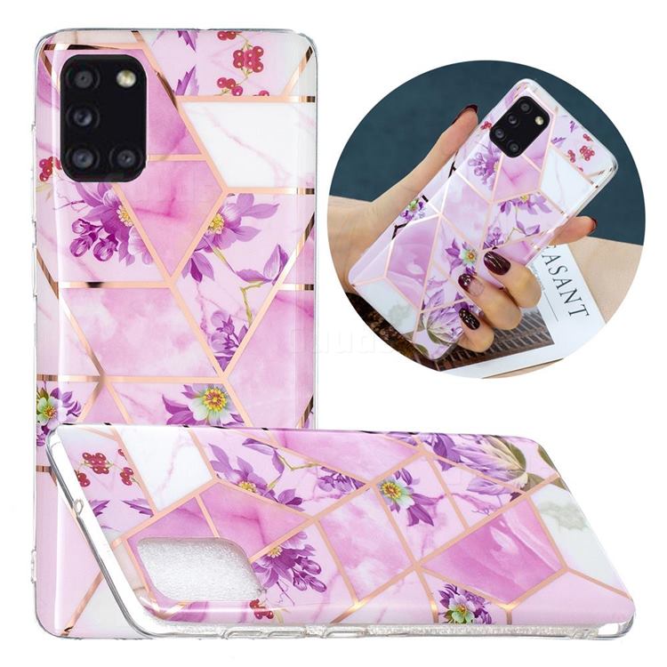 Purple Flower Painted Marble Electroplating Protective Case for Samsung Galaxy A31