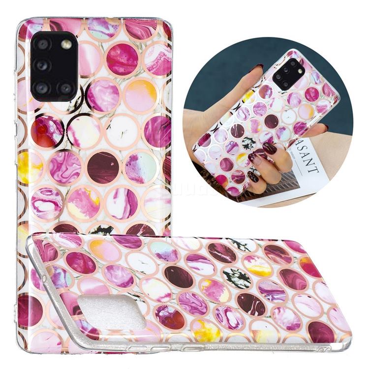 Round Puzzle Painted Marble Electroplating Protective Case for Samsung Galaxy A31