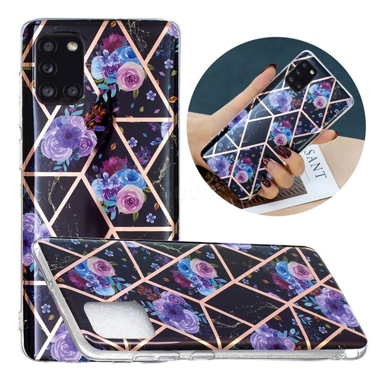Black Flower Painted Marble Electroplating Protective Case for Samsung Galaxy A31