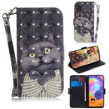 Cat Embrace 3D Painted Leather Wallet Phone Case for Samsung Galaxy A31