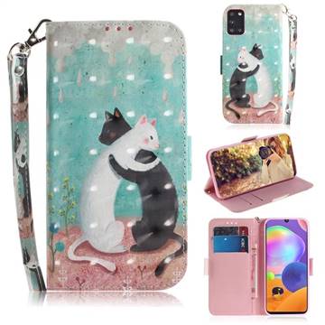 Black and White Cat 3D Painted Leather Wallet Phone Case for Samsung Galaxy A31