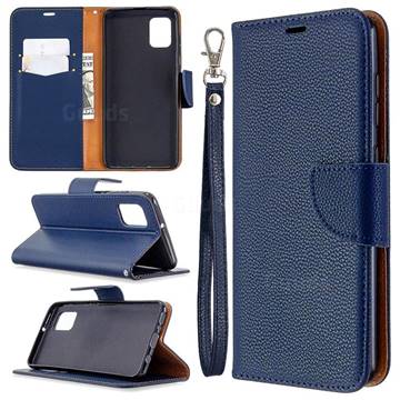 Classic Luxury Litchi Leather Phone Wallet Case for Samsung Galaxy A31 - Blue