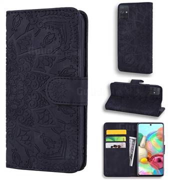Retro Embossing Mandala Flower Leather Wallet Case for Samsung Galaxy A31 - Black