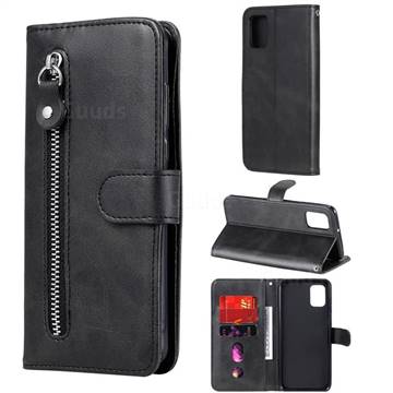 Retro Luxury Zipper Leather Phone Wallet Case for Samsung Galaxy A31 - Black