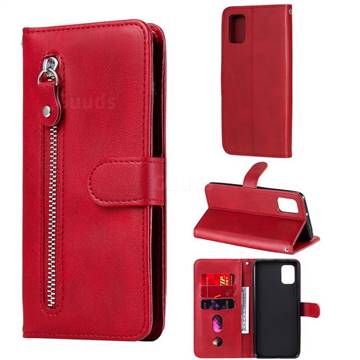 Retro Luxury Zipper Leather Phone Wallet Case for Samsung Galaxy A31 - Red