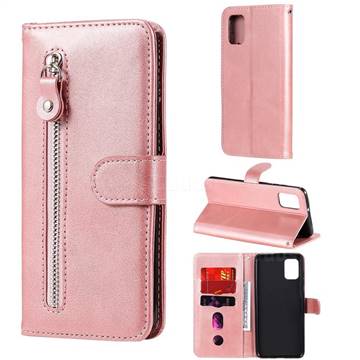 Retro Luxury Zipper Leather Phone Wallet Case for Samsung Galaxy A31 - Pink