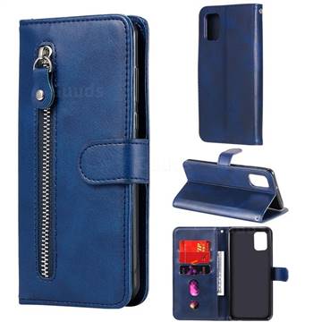 Retro Luxury Zipper Leather Phone Wallet Case for Samsung Galaxy A31 - Blue