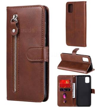 Retro Luxury Zipper Leather Phone Wallet Case for Samsung Galaxy A31 - Brown