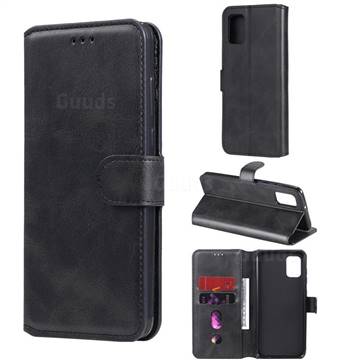 Retro Calf Matte Leather Wallet Phone Case for Samsung Galaxy A31 - Black