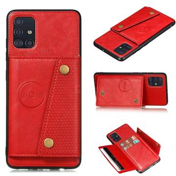 Retro Multifunction Card Slots Stand Leather Coated Phone Back Cover for Samsung Galaxy A31 - Red