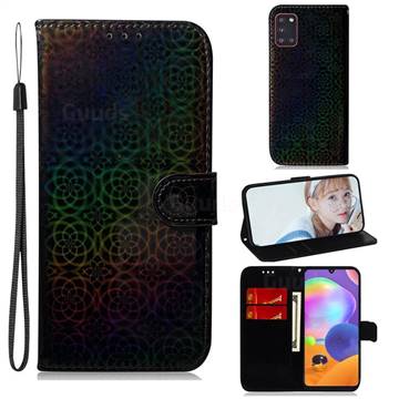 Laser Circle Shining Leather Wallet Phone Case for Samsung Galaxy A31 - Black
