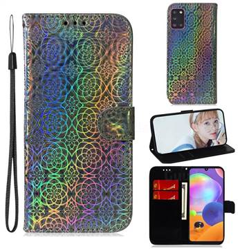 Laser Circle Shining Leather Wallet Phone Case for Samsung Galaxy A31 - Silver
