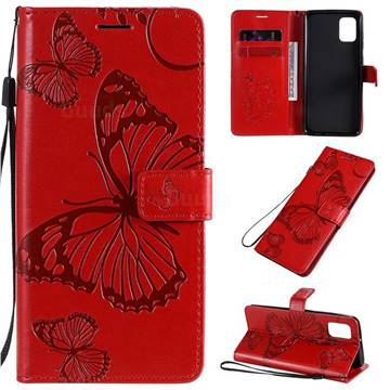 Embossing 3D Butterfly Leather Wallet Case for Samsung Galaxy A31 - Red