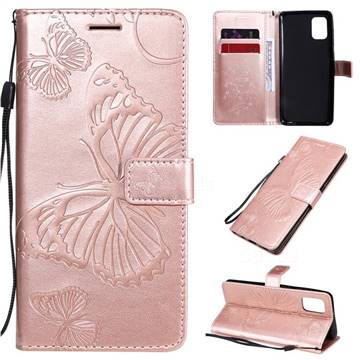 Embossing 3D Butterfly Leather Wallet Case for Samsung Galaxy A31 - Rose Gold