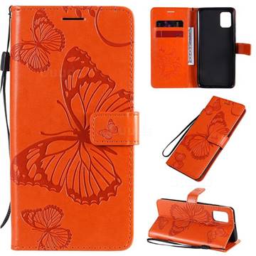 Embossing 3D Butterfly Leather Wallet Case for Samsung Galaxy A31 - Orange