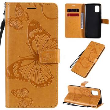 Embossing 3D Butterfly Leather Wallet Case for Samsung Galaxy A31 - Yellow