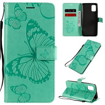 Embossing 3D Butterfly Leather Wallet Case for Samsung Galaxy A31 - Green