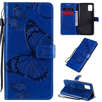 Embossing 3D Butterfly Leather Wallet Case for Samsung Galaxy A31 - Blue
