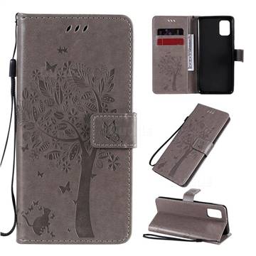 Embossing Butterfly Tree Leather Wallet Case for Samsung Galaxy A31 - Grey